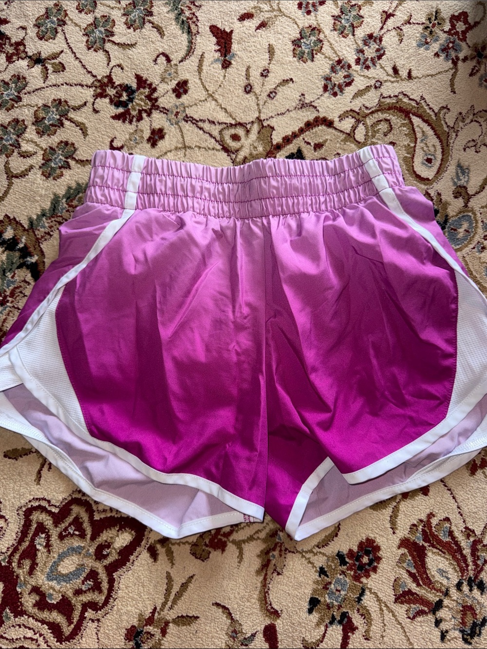 Girls Athletic Pink Running Shorts with White Trim